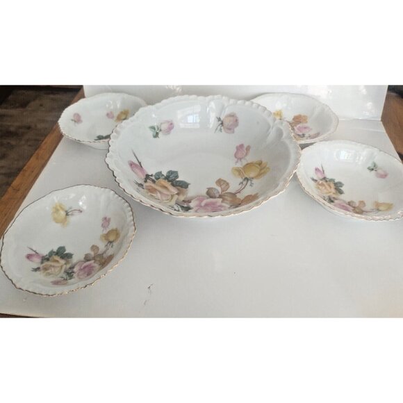 Antique Bavaria Schumann Arzberg Porcelain Serving Bowl and 4 nappies 1920's - Picture 14 of 16